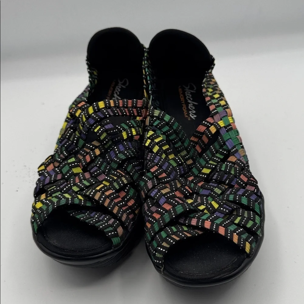 Skechers Parallel Crossed Wires wedge sandals size 5.5 multicolor rainbow